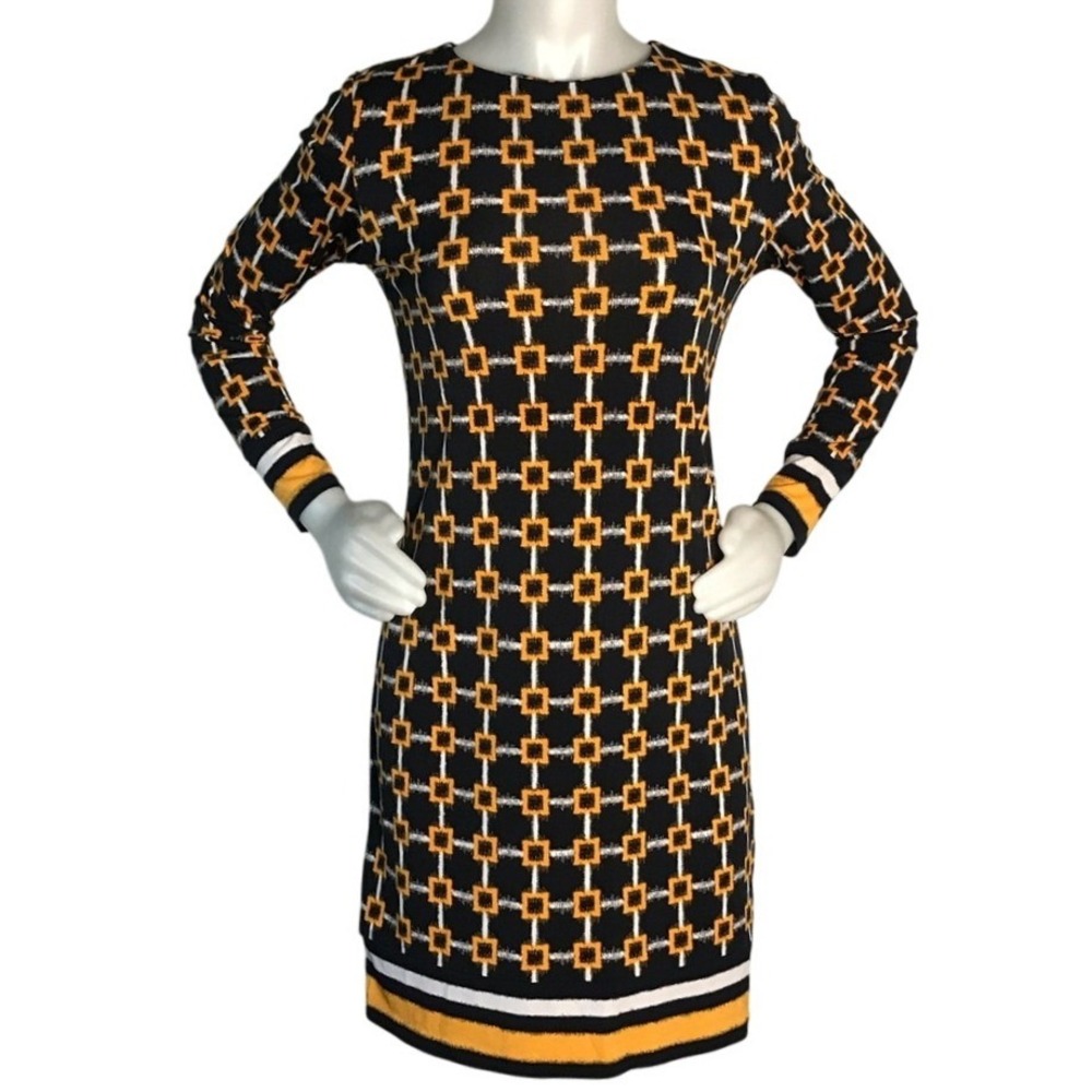 MICHAEL KORS YELLOW BLK & WHITE LONG‎ SLEEVE DRESS